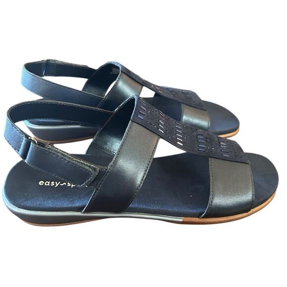 Easy Spirit Hazel T Strap Leather and Rhinestone Wedge Sandals NEW Size 11 - Picture 2 of 10